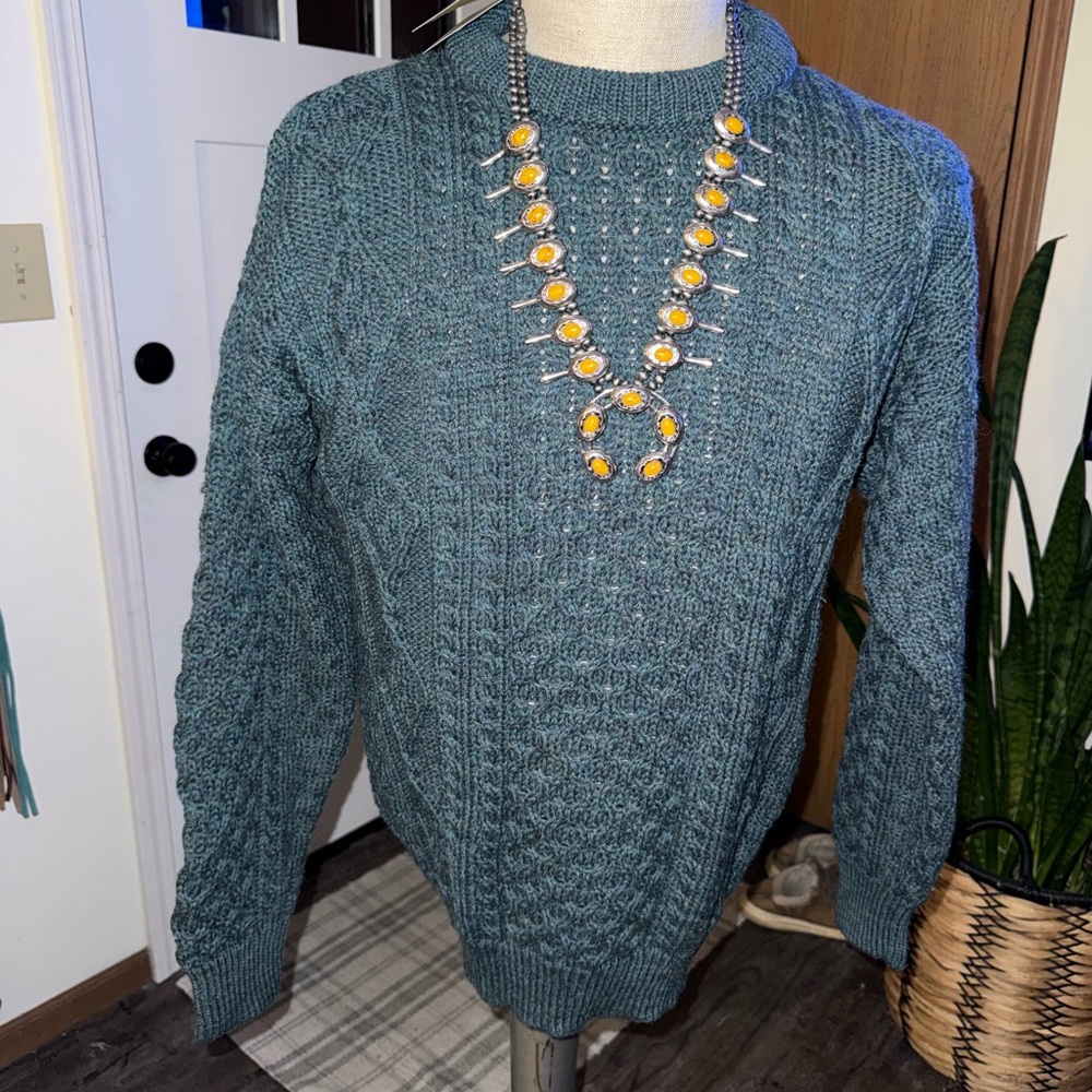 Aran Crafts Teal Cable Knit Sweater